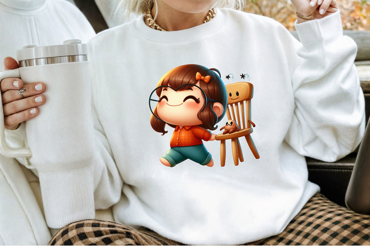 Quirky Girl with Chair Clipart Bundl, an Illustration by Sublimation Artist (Photo 4 of 6)