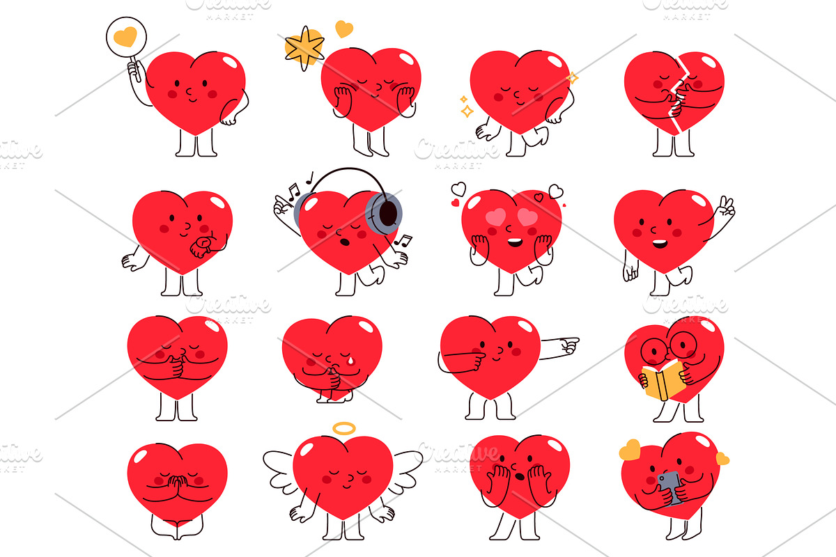 Emotional anthropomorphic hearts set, an Object Illustration by Elegant Solution