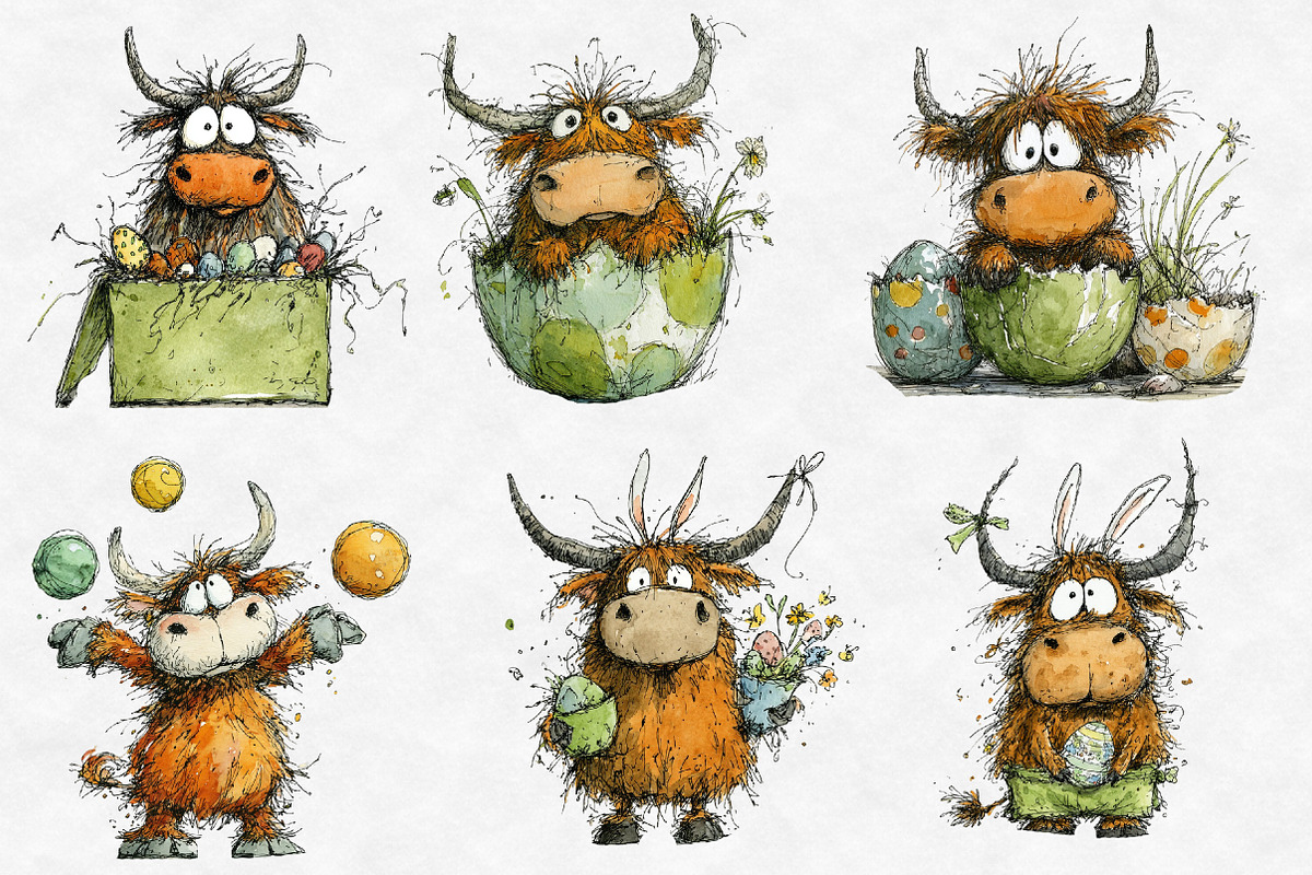 Whimsical Easter Highland cow Clipar, an Illustration by Designworld (Photo 2 of 6)