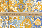 Batik Style Yellow Blue Patterns, a Texture Graphic by Maishop (Thumbnail 1 of 4)