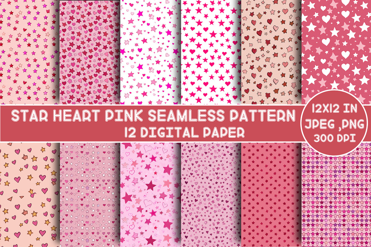 Star Heart Pink Seamless Pattern, an Illustration by Designking (Photo 1 of 4)
