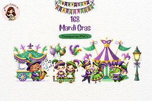 Mardi Gras Clipart PNG Bundle, a Seasonal Illustration by Nicolle's Colorful Art