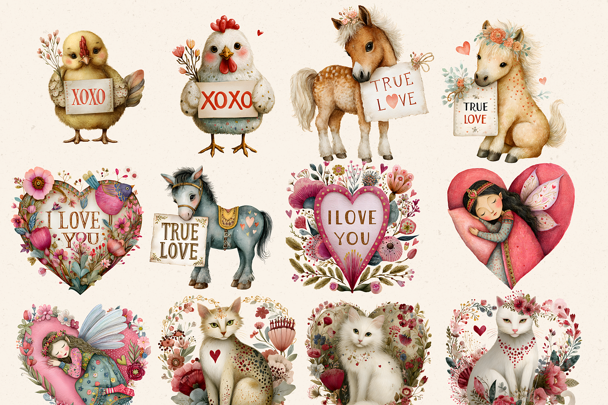 VALENTINE DREAM ANIMALS CLIPART PACK, an Animal Illustration by Daring Digies (Photo 3 of 8)