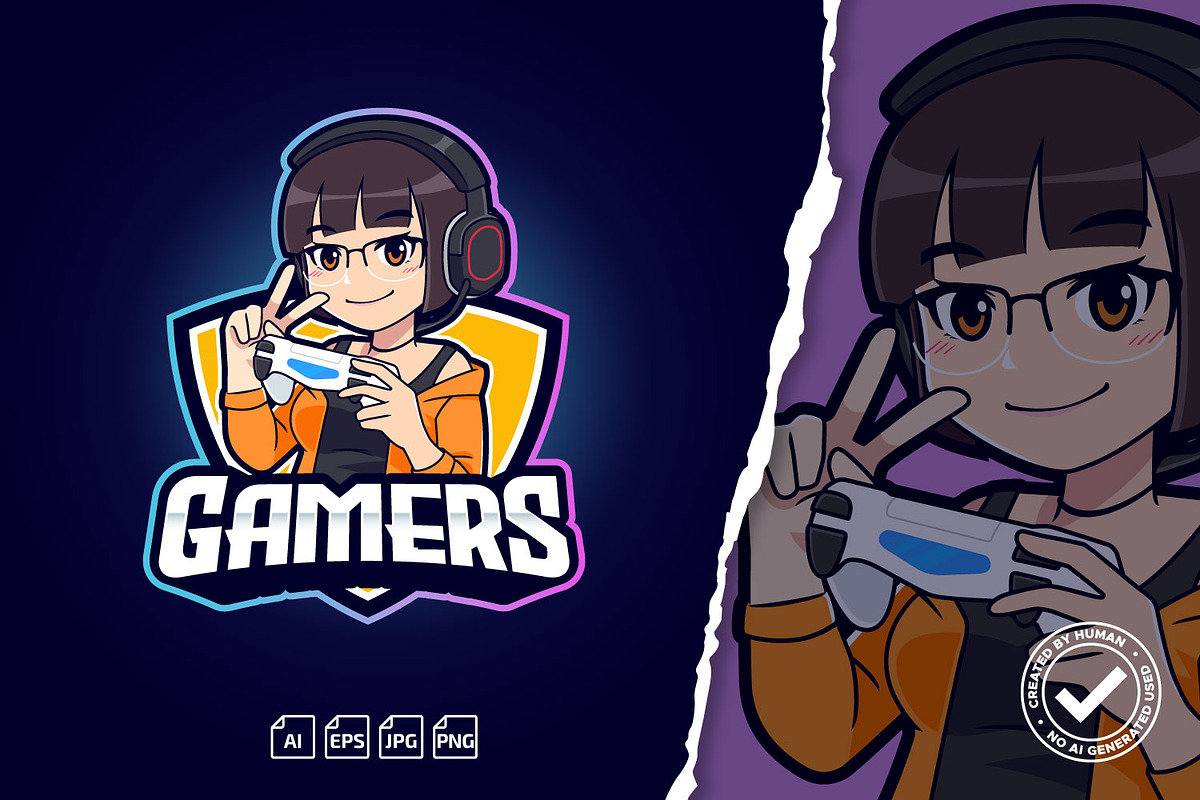 Bob Hair Gamer Girl Logo, a Branding & Logo Template by tkzgraphic (Photo 1 of 2)