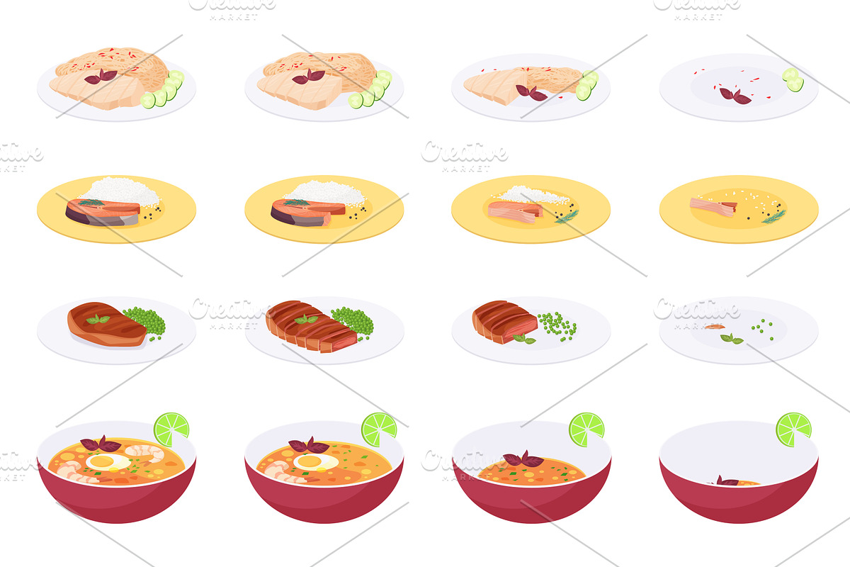 Eaten dinner food set, sequence game, a Food Illustration by Lemberg Vector