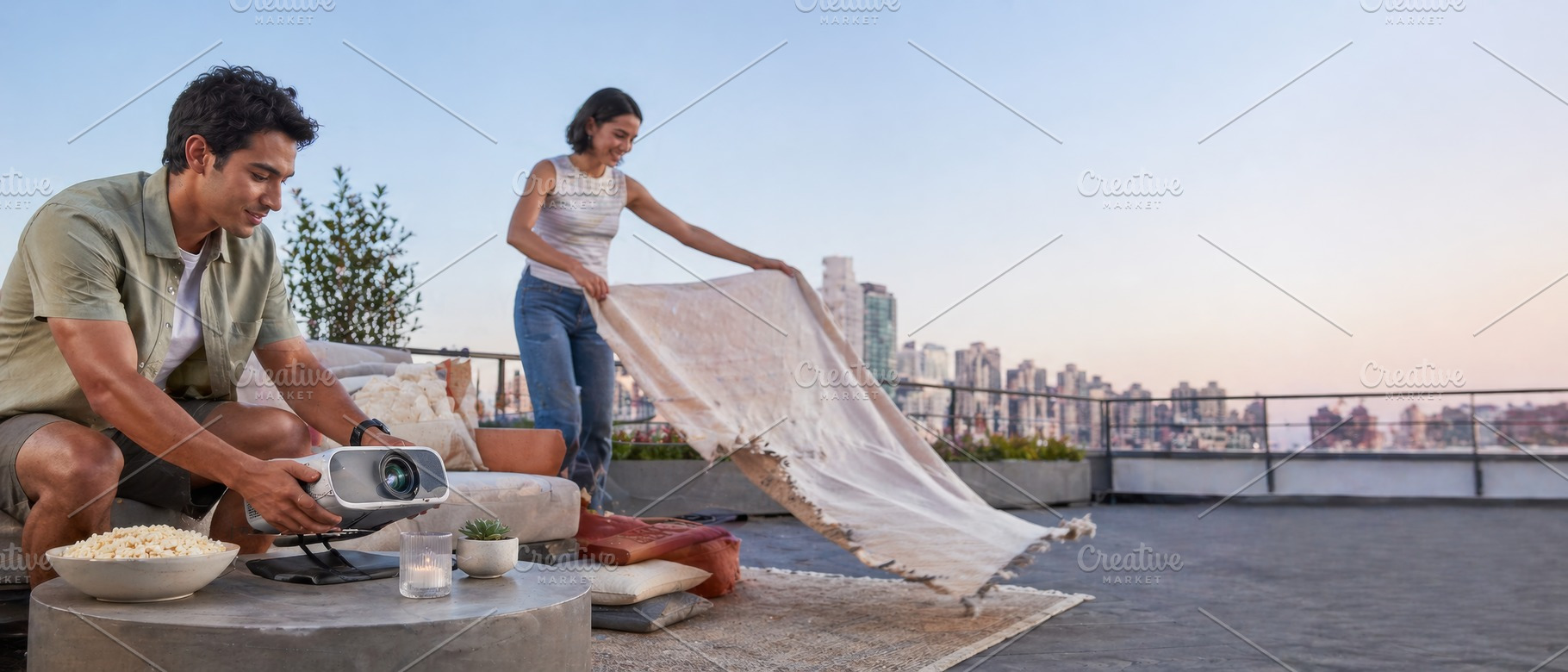 Outdoor rooftop setup for watching s, a Photo by Dvoevnore photos