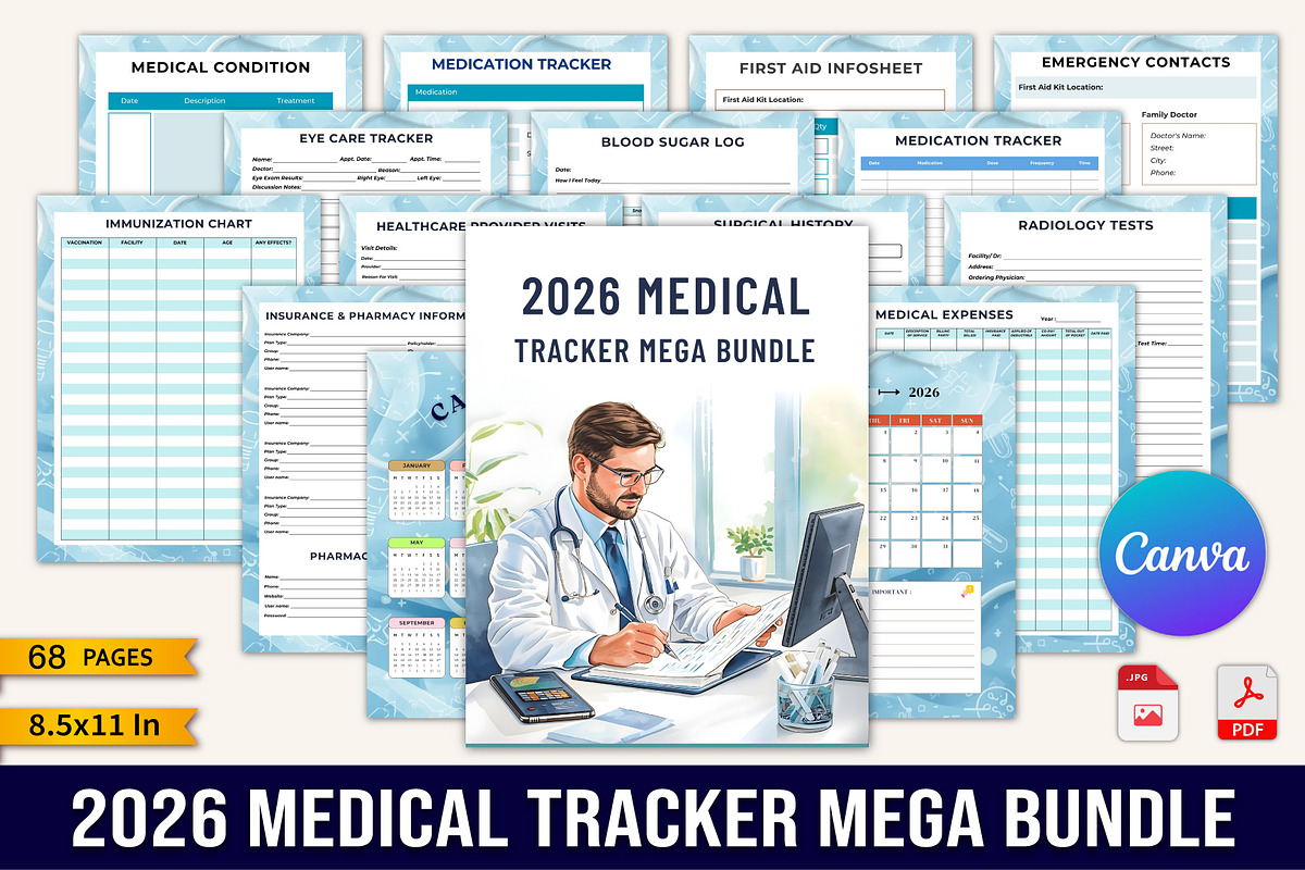 2026 Medical Tracker Mega Bundle, a Stationery Template by Designmela01 (Photo 1 of 10)