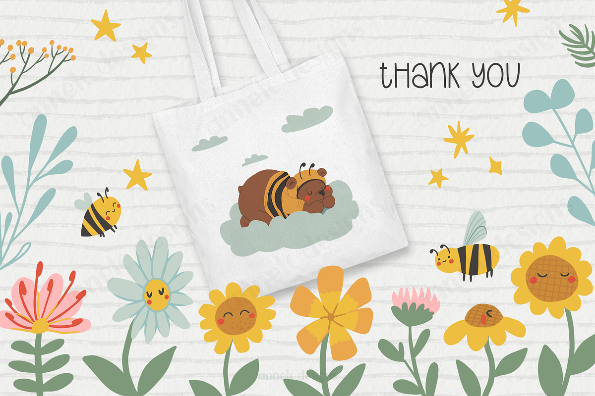 Cute bees, bears, flowers bundle, an Illustration by ann_etc (Photo 12 of 12)