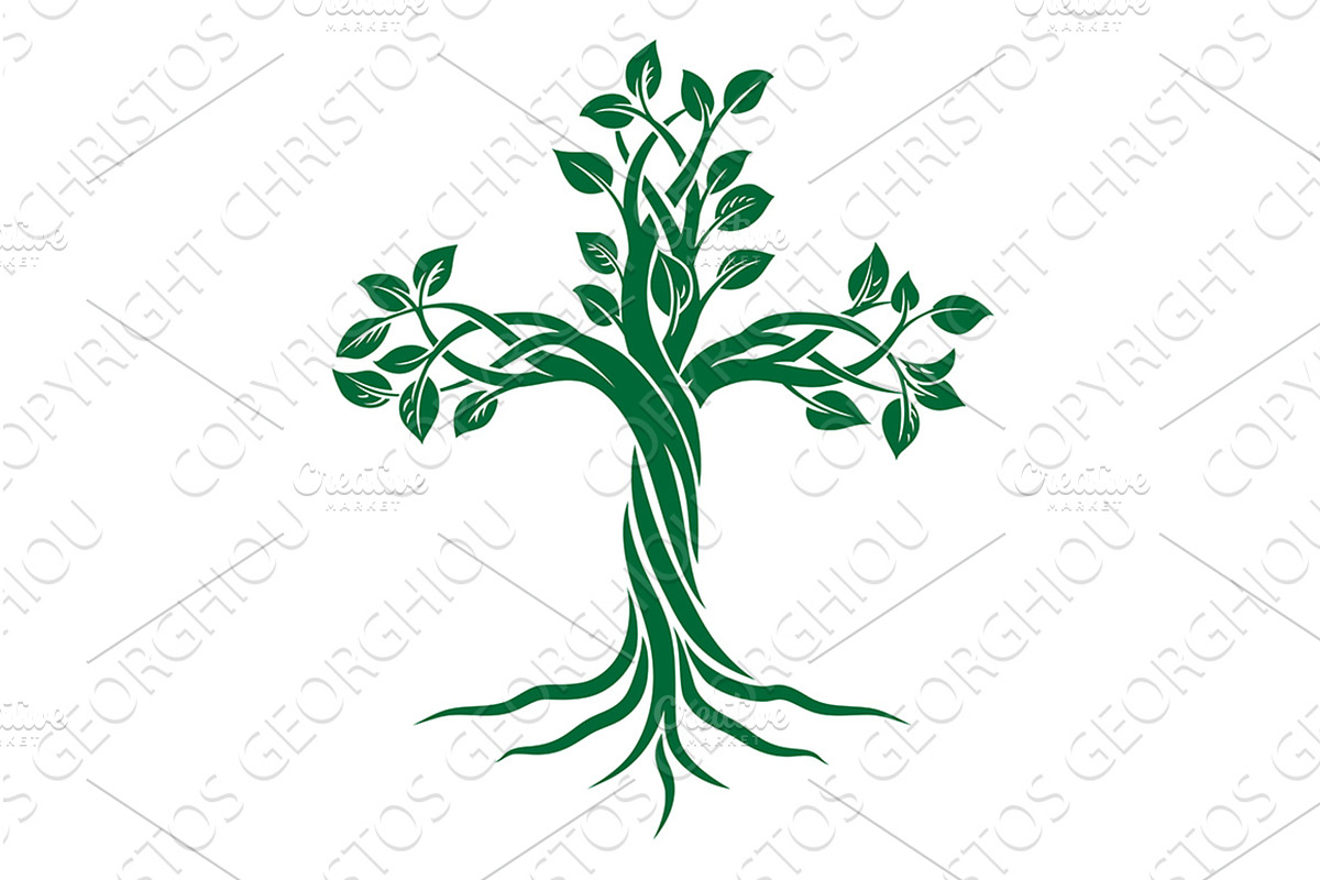 Christian Cross Tree of Life Icon, an Illustration by Christos Georghiou