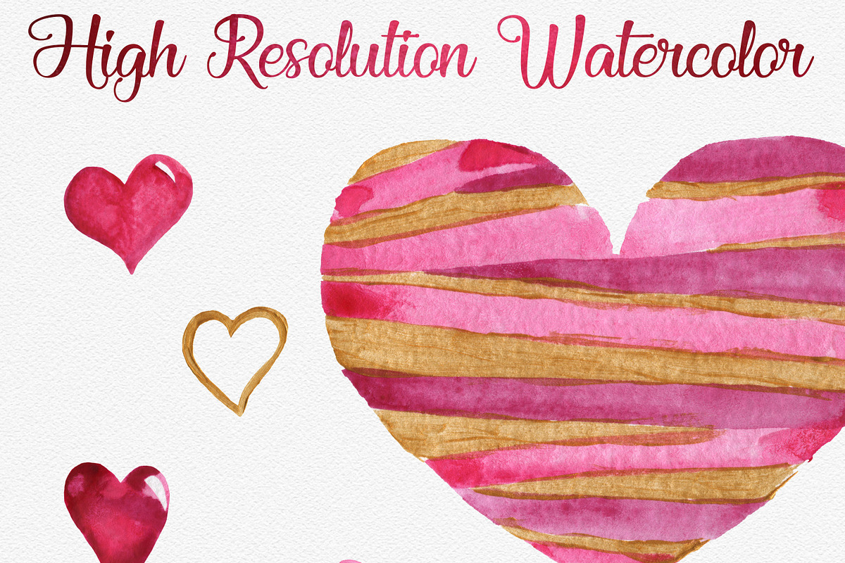 Lovely Hearts Watercolor Clipart, a Decorative Illustration by LeMagiqueBoutique (Photo 5 of 6)
