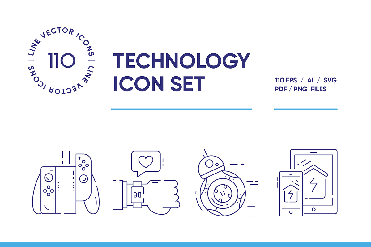Technology line icon set