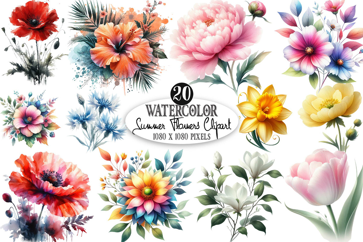 Summer Flowers Sublimation Clipart P, an Illustration by Designking (Photo 1 of 6)