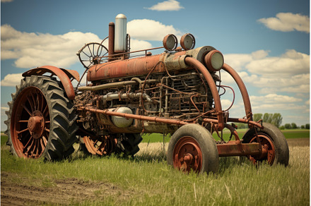 Old red tractor sitting in grass, a Nature Photo by Ylivdesign