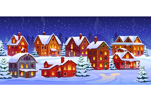 Cartoon winter Christmas town