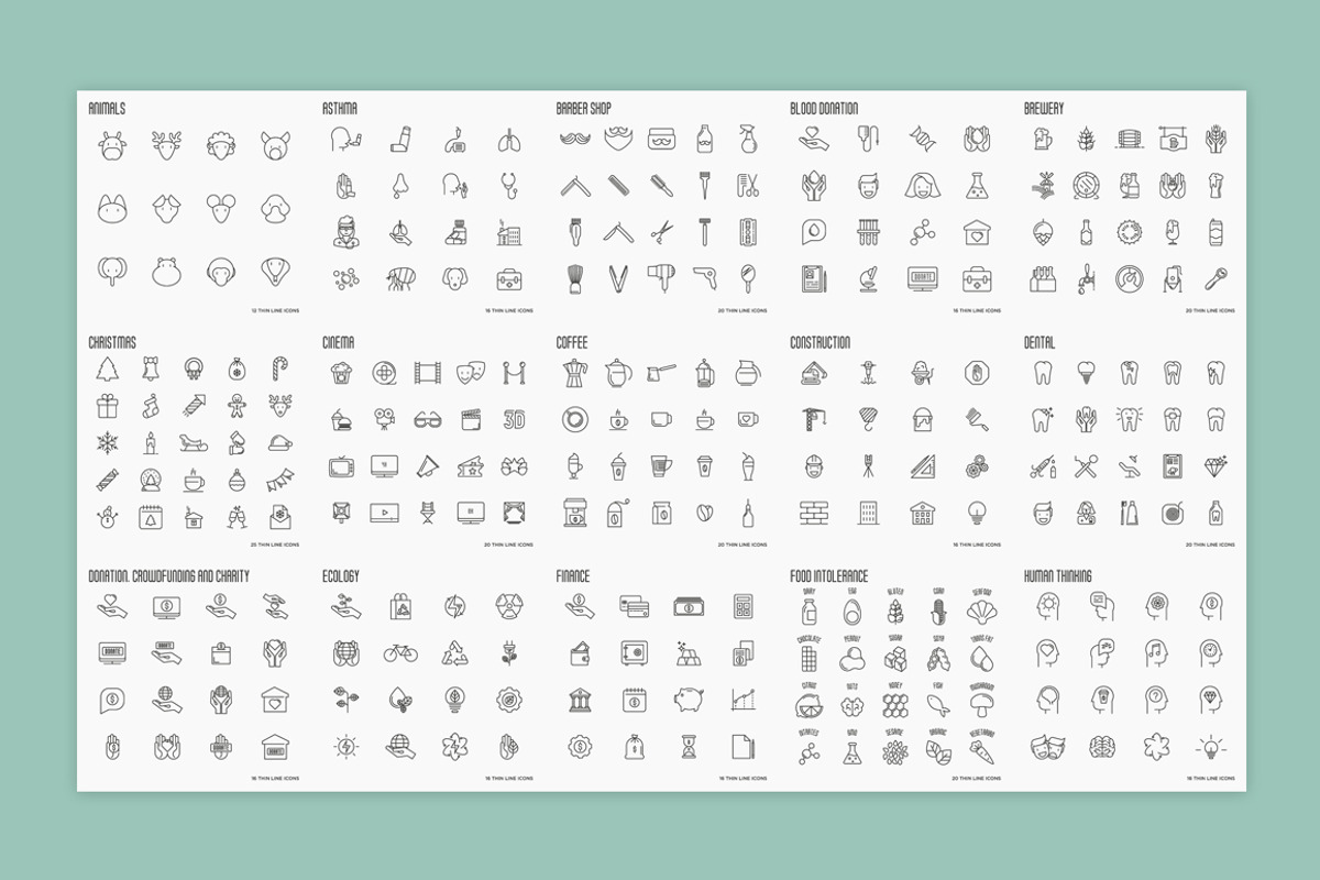 Big Bundle | 500 Thin Line Icons, an Outline Icon by Alex Blogoodf (Photo 4 of 7)