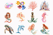 Watercolor Mermaid Clipart, an Illustration by Design Market (Thumbnail 3 of 5)
