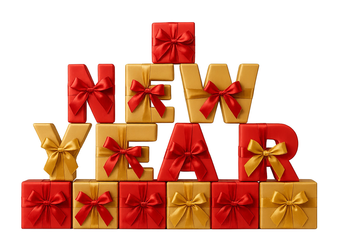 New year text made of red and gold g, an Illustration by Dvoevnore photos