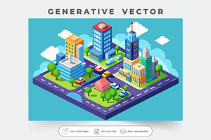 A vibrant isometric cityscape with b, a Graphic by SouravDesign