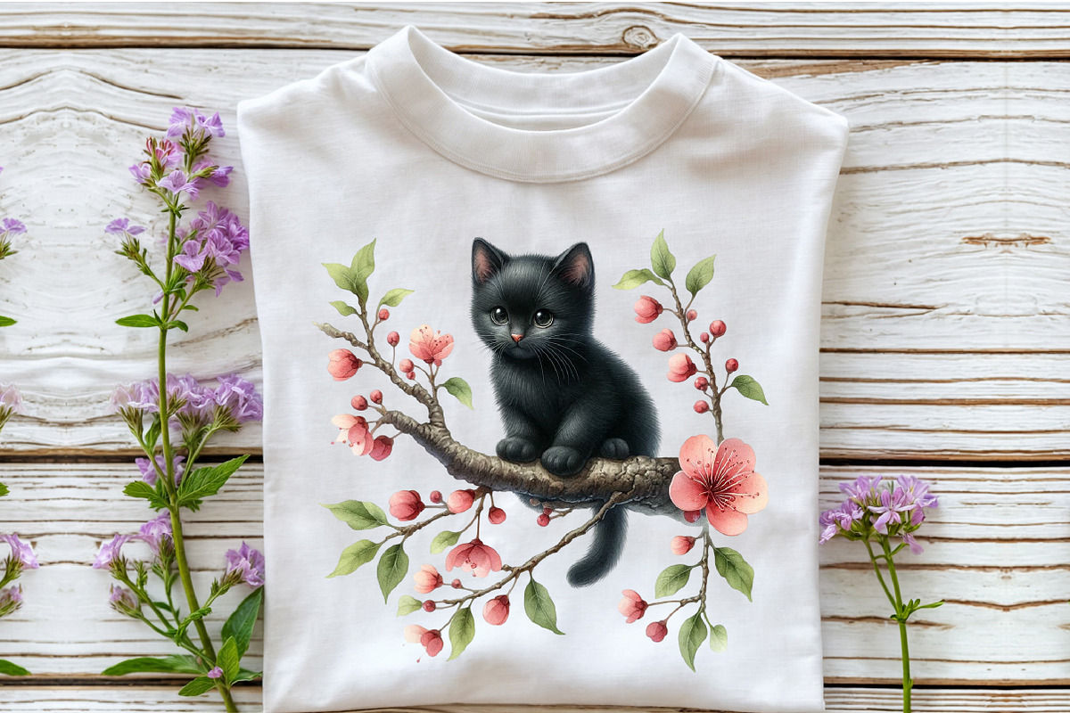 Watercolor Floral Black Cat Clipart, an Illustration by Rose Art (Photo 5 of 8)