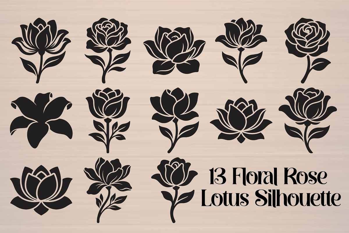 Floral Rose Lotus Silhouette, an Object Graphic by Gfx_Store (Photo 1 of 14)
