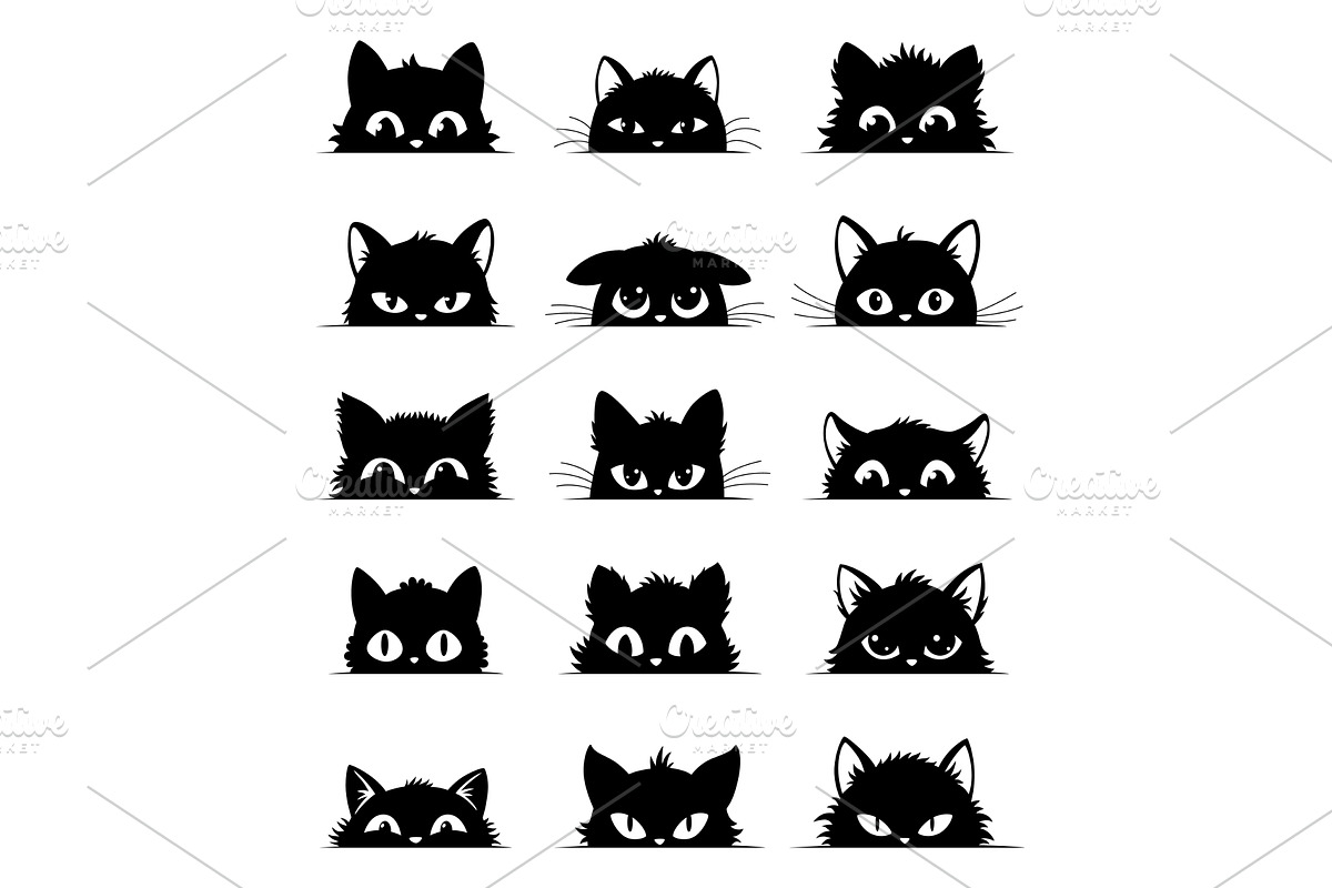 Black cats peeking out window, an Animal Illustration by Things for designers