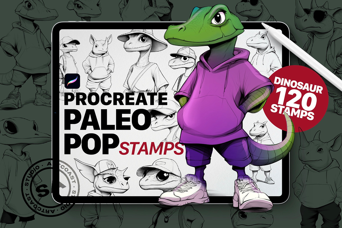 Procreate Paleo Pop Stamps, a Shape Add-On by Spasibenko Art (Photo 1 of 4)