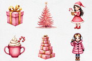 Girly Christmas Watercolor Clipart, an Illustration by CrexoraLab (Thumbnail 3 of 5)