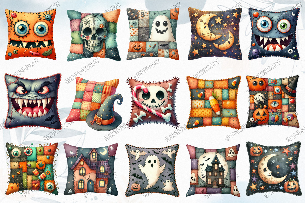 Funny Halloween Patchwork Pillow, an Illustration by designcity5 (Photo 3 of 5)