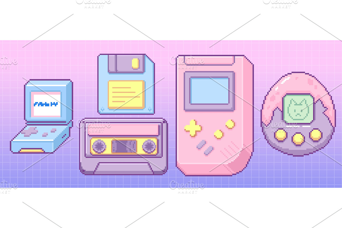 Y2k pixel gadget sticker set - retro, a Technology Illustration by art PVP - market