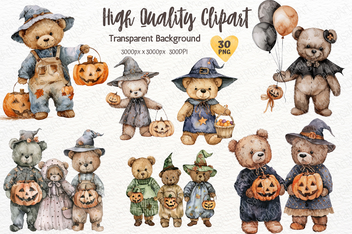 Halloween Bear Clipart Watercolor, a Seasonal Illustration by Maysa Art (Photo 4 of 6)