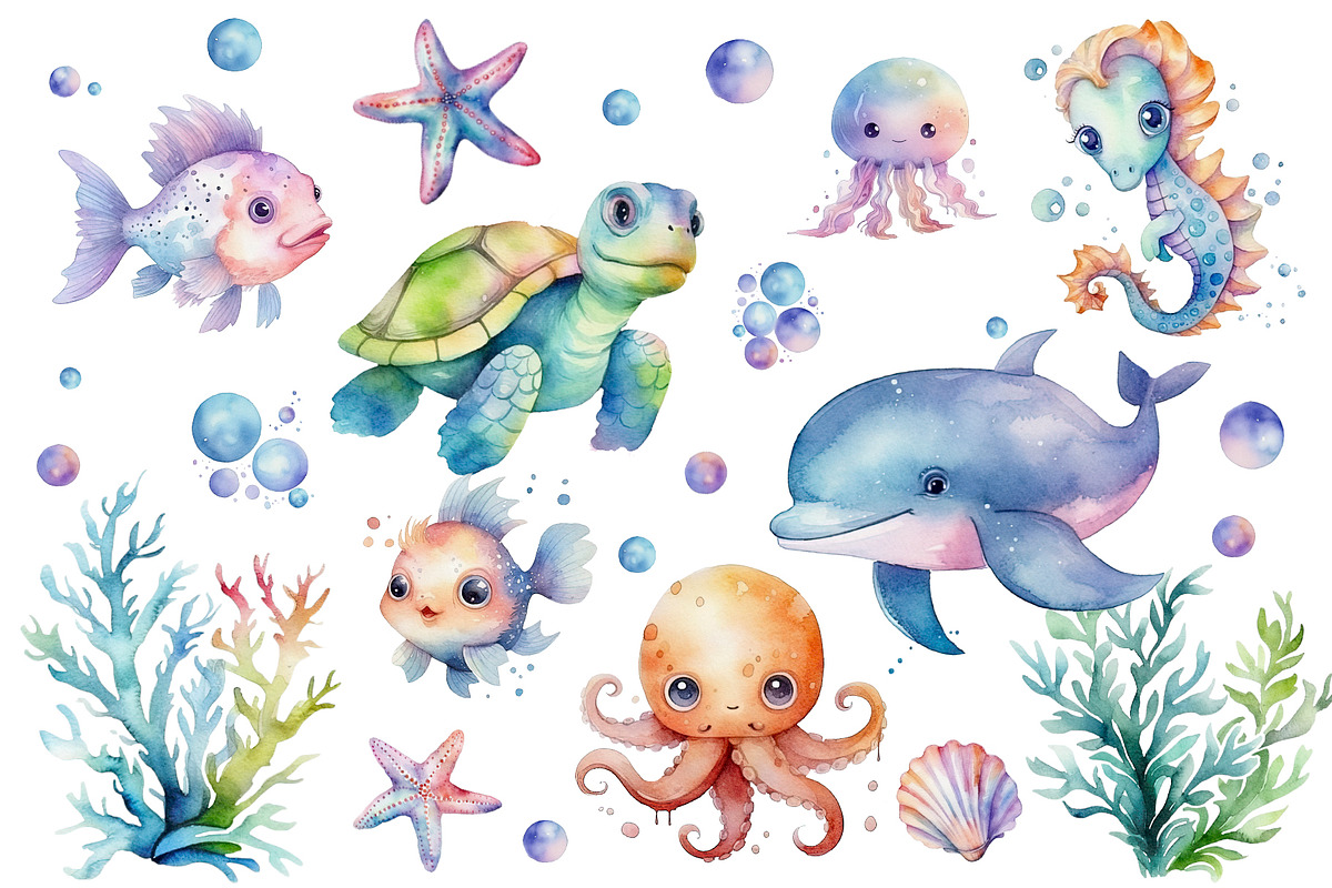 Under The Sea. Watercolor collection, an Animal Illustration by AlineArtStore (Photo 2 of 5)