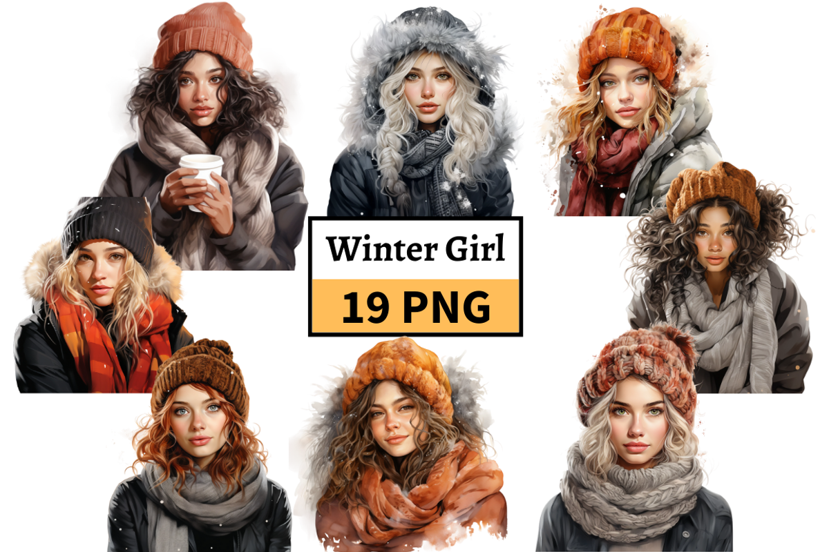 Watercolor Winter Girl Cliparts, a Person Illustration by Mash Mash Stickers (Photo 1 of 9)