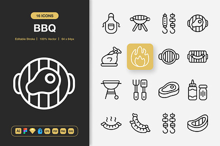 BBQ Icons, an Outline Icon by Spacepixel Creative