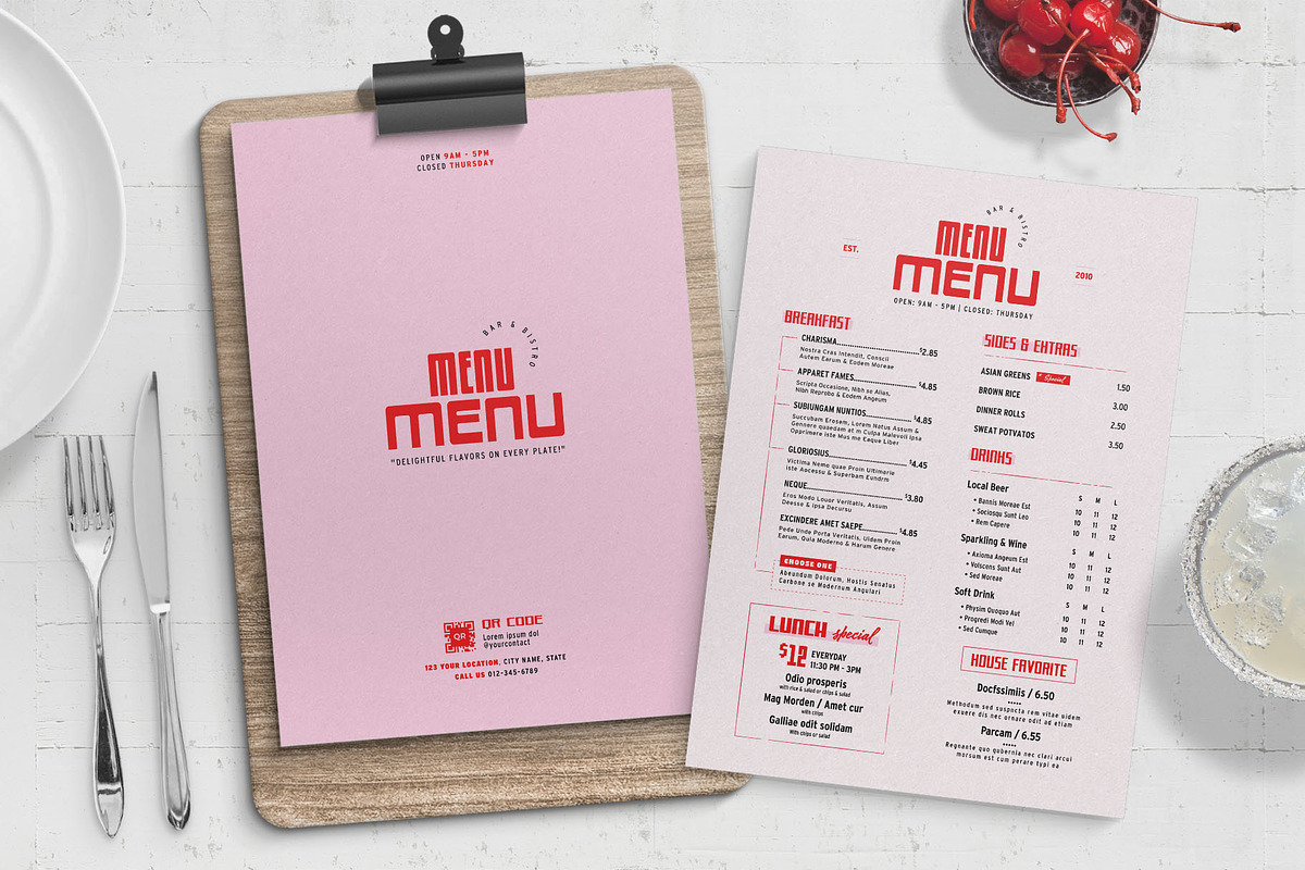 Pink Menu Template, a Flyer Template by BrandPacks