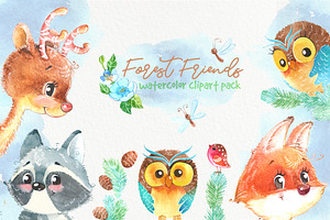 Woodland Forest Watercolor Animals