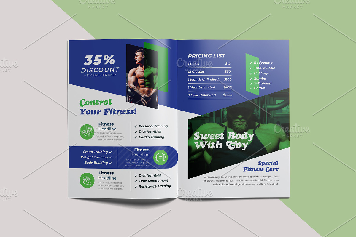 Gym & Fitness Bifold Brochure, a Brochure Template by Cristal Pioneer (Photo 3 of 4)