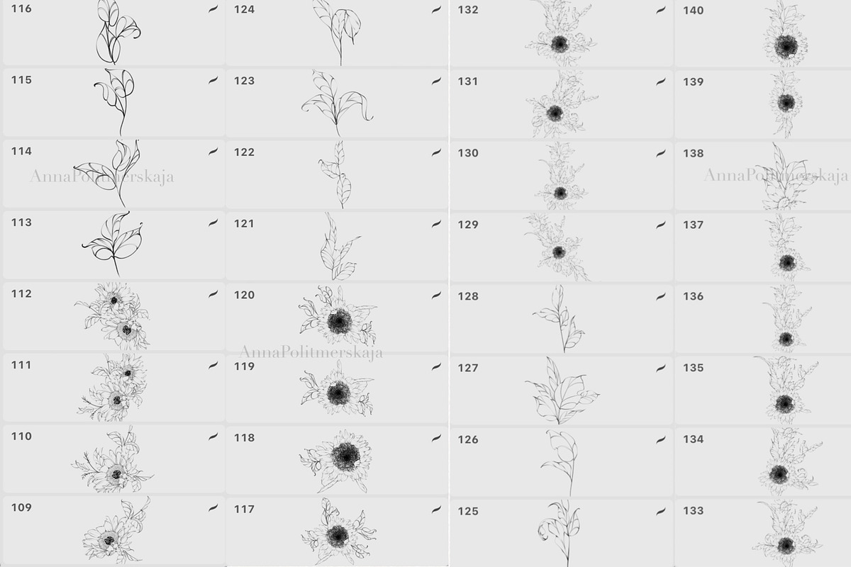 Procreate flower stamp, sunflower, a Brush Add-On by AnnaPolitmerskaja (Photo 9 of 11)