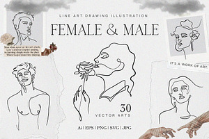Line art female & male portraits