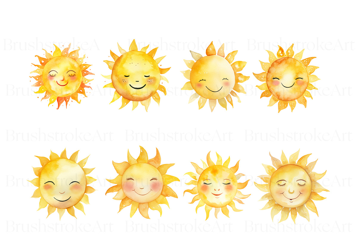 Cute Sun Clipart, Kawaii Sun Clipart, a Seasonal Illustration by BrushstrokeArtGB (Photo 4 of 9)