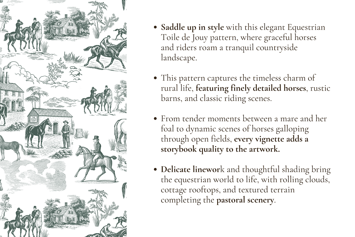 Equestrian Toile de Jouy Pattern, a Pattern Graphic by Hughes Studio (Photo 3 of 8)