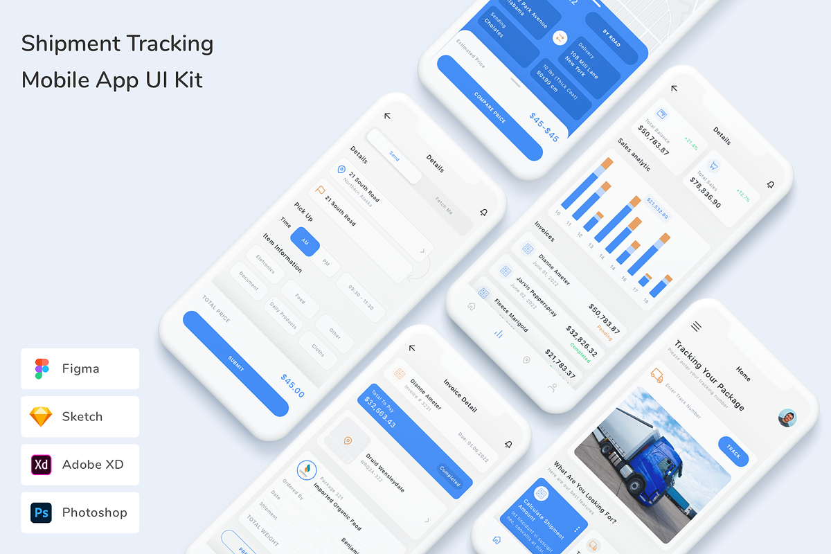Shipment Tracking Mobile App UI Kit, an UI Kit Template by Betush