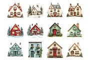 Watercolor Christmas Houses Clipart, an Illustration by SinaCreation (Thumbnail 2 of 7)
