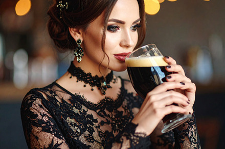 beautiful young goth woman drinking beer AI generated
