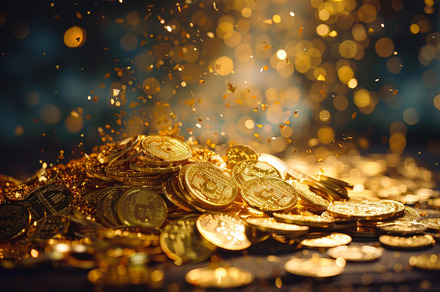 A collection of shimmering gold coin, a Photo by Iftikhar Alam