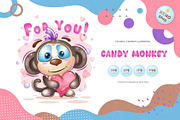 Cute monkey with a heart. Tshirt., an Animal Illustration by KENO Mascots (Thumbnail 1 of 4)