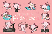 Cute Kawaii Axolotl Sportsman Set, an Animal Illustration by ArtVarStudio (Thumbnail 1 of 3)