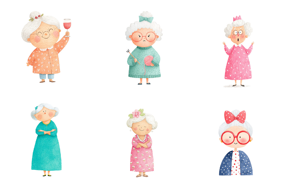 whimsical funny old lady clipart, an Illustration by CreationArt (Photo 4 of 5)