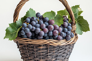 Ripe purple grapes and green leaves, a Food & Drink Photo by Pixeness Studio