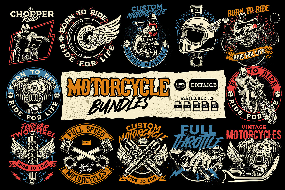 Vintage Motorcycle illustration pack, an Illustration by The BolzStudio (Photo 1 of 8)