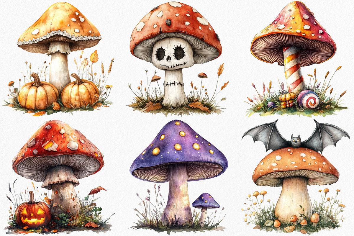 Halloween Mushrooms Clipart, an Illustration by Canvas Craft (Photo 3 of 8)